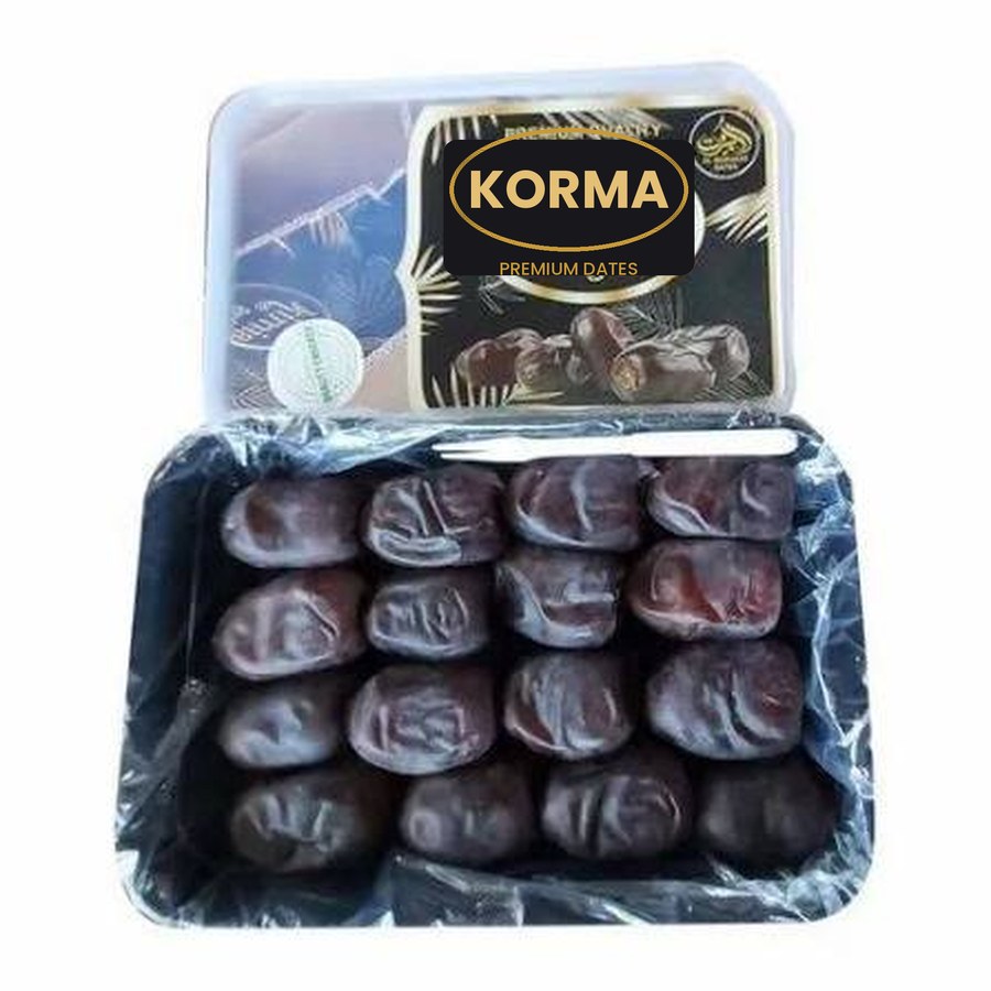Korma brand Mazafati dates — soft, dark, premium dates for the Indonesian market